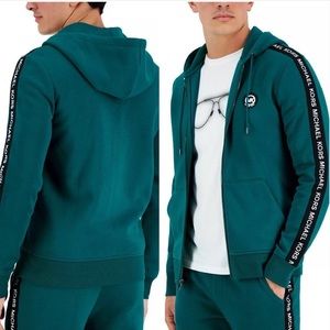 MICHAEL KORS MENS  LOGO TAPE FLEECE BLACK HOODIE L